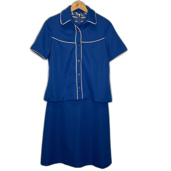 VTG 70's Womens 2 PC Sleevelss Dress A-Line Striped Bodice Solid Skirt Jacket - Picture 4 of 15